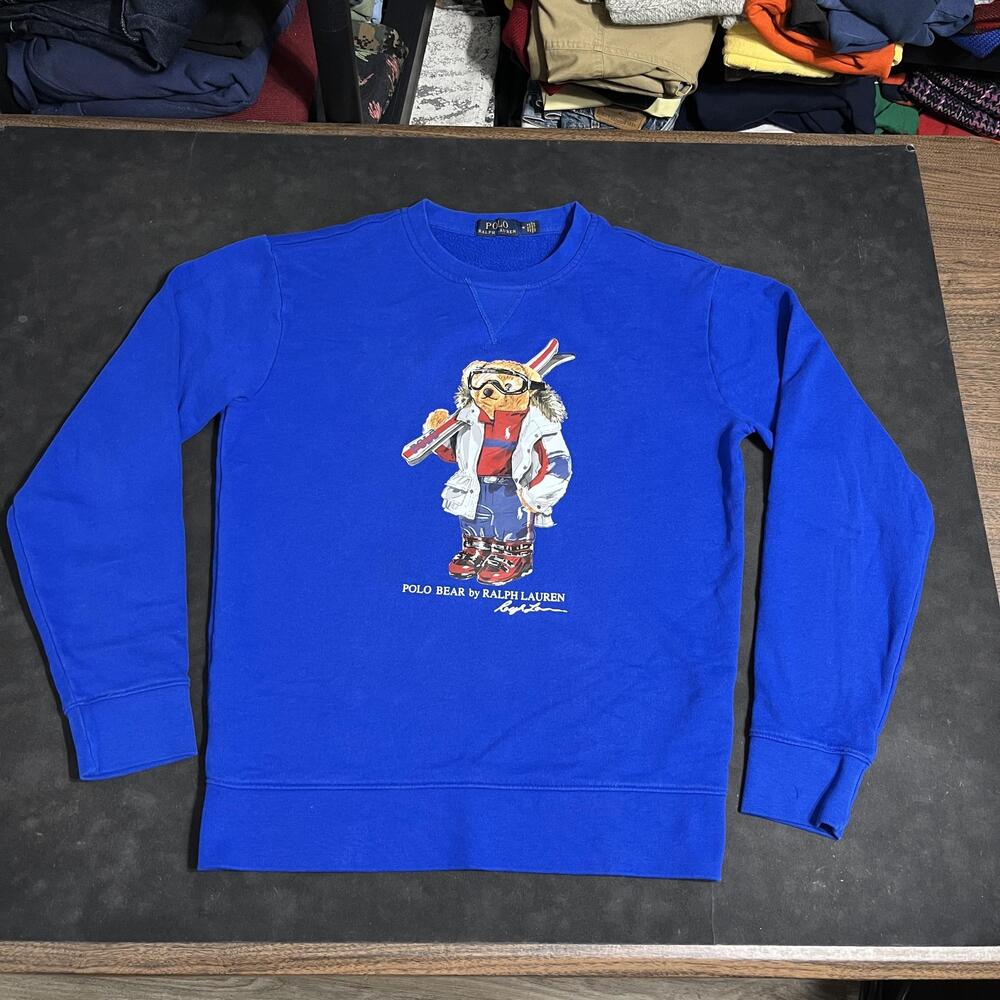 Polo Ralph Lauren Sweatshirt Mens Medium Blue Crewneck Polo Bear Ski Graphic